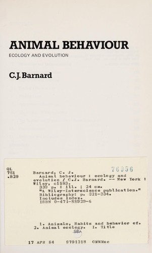 Animal behaviour : Ecology and evolution